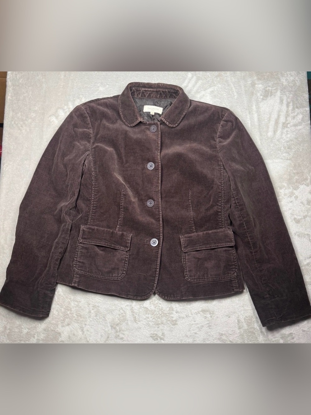 Talbots Women’s Brown Corduroy Button Front Collared Retro Jacket Size 8
